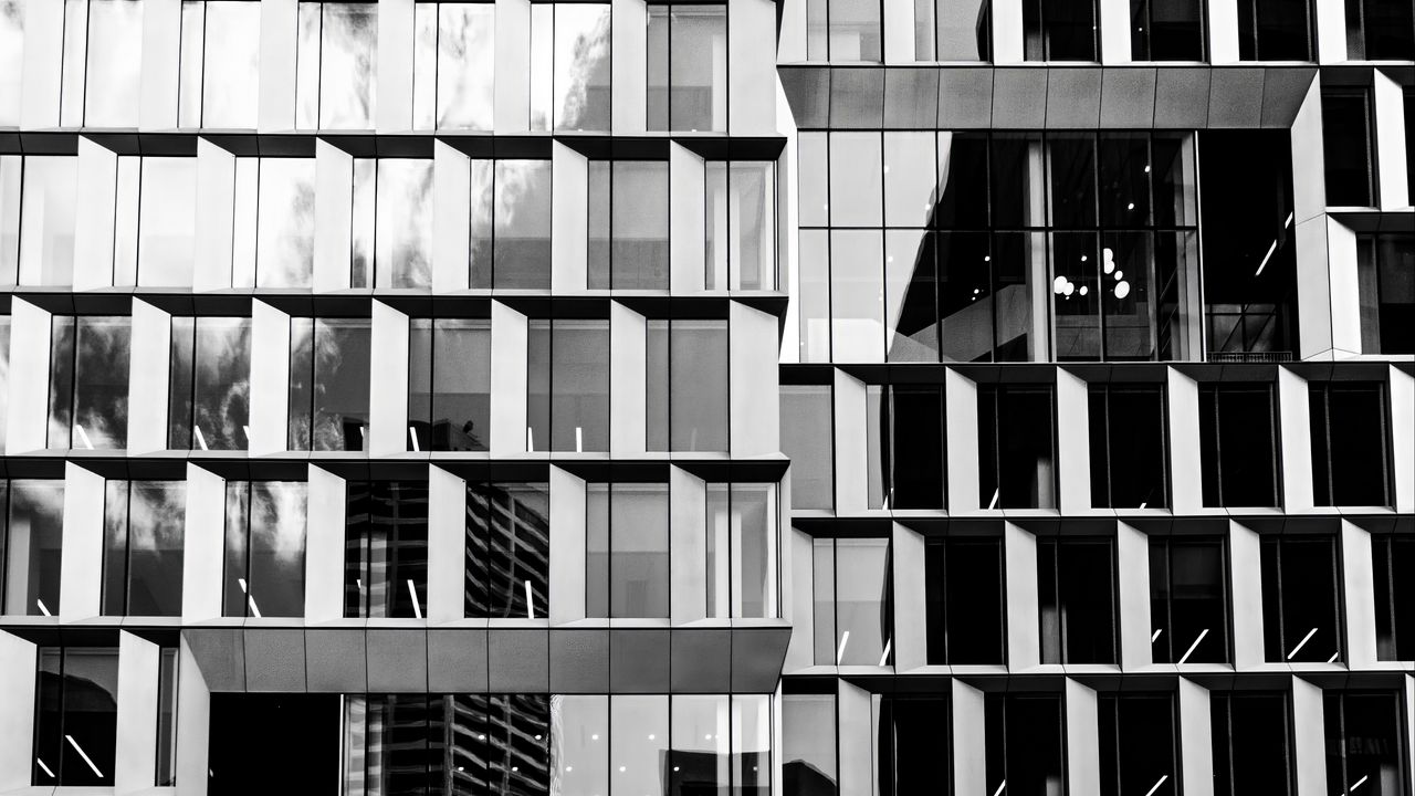 Обои окна, стекло, фасад, здание, черно-белый