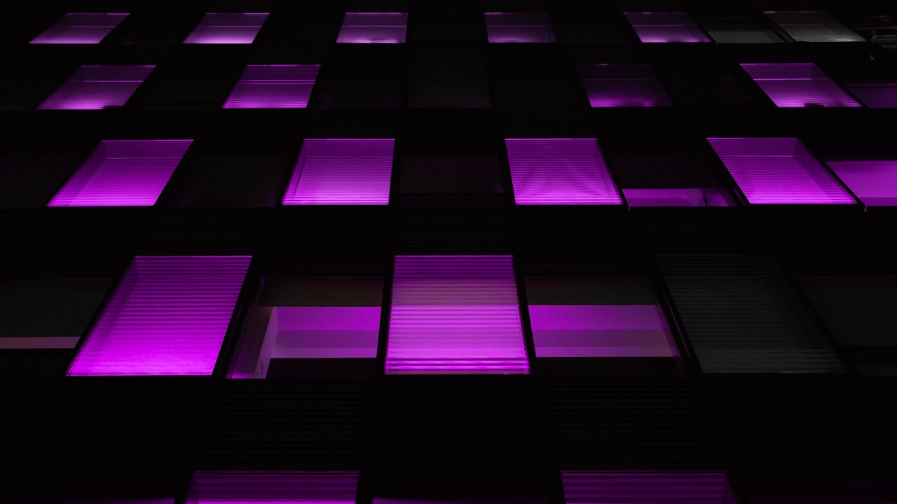 Обои окна, темный, фиолетовый, подсветка, неон