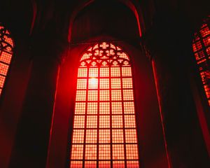 Превью обои окно, арка, интерьер, красный, архитектура, свет