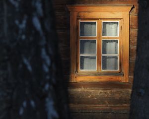 Превью обои окно, дом, деревья, снег, зима