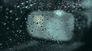 Превью обои окно, дождь, капли, зеркало, автомобиль, макро