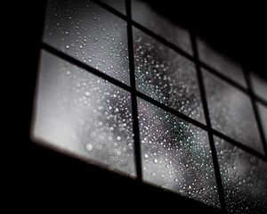 Превью обои окно, капли, макро, темный, блюр