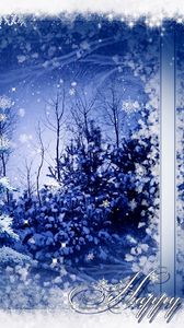 Превью обои окно, снег, пейзаж, деревья, надпись