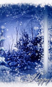 Превью обои окно, снег, пейзаж, деревья, надпись