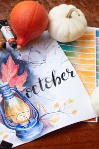Превью обои октябрь, осень, тыква, краски, надпись