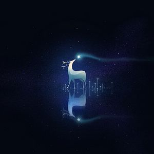 Превью обои олень, звездное небо, звезда, арт, отражение