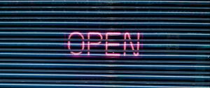 Превью обои open, неон, табличка, жалюзи, надпись