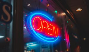 Превью обои open, открыто, вывеска, неон, свечение