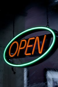 Превью обои open, вывеска, неон, текст, надпись, свечение