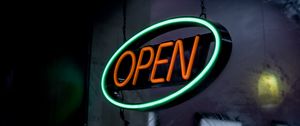 Превью обои open, вывеска, неон, текст, надпись, свечение