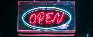 Превью обои open, вывеска, неон, текст, свечение, подсветка