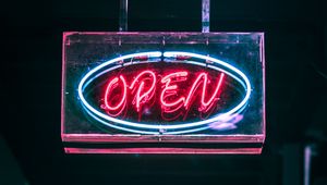 Превью обои open, вывеска, неон, текст, свечение, подсветка