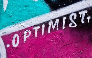Превью обои оптимист, слово, краска, граффити, стена, арт