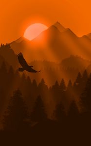 Превью обои орел, птица, закат, горы, арт, вектор
