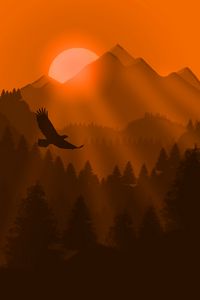 Превью обои орел, птица, закат, горы, арт, вектор