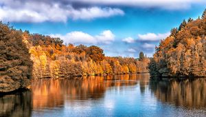 Превью обои осень, озеро, деревья, отражения