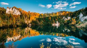 Превью обои осень, озеро, деревья, вода, отражение
