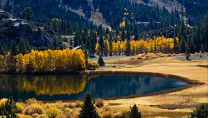 Превью обои осень, озеро, деревья, горы
