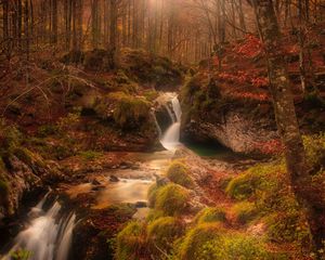 Превью обои осень, водопад, ручей, лес