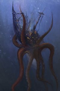 Превью обои осьминог, щупальца, подводный мир, арт, темный