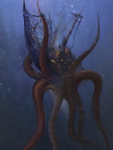 Превью обои осьминог, щупальца, подводный мир, арт, темный