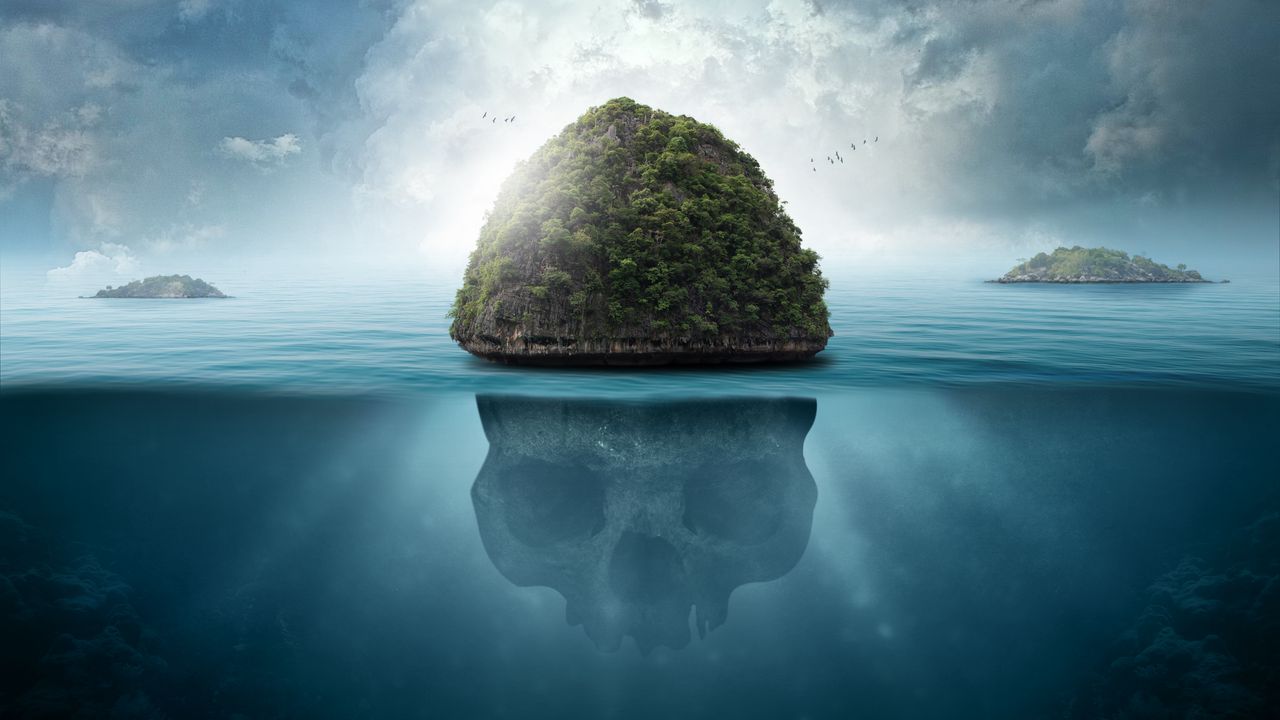 Обои остров, череп, подводный, тайны
