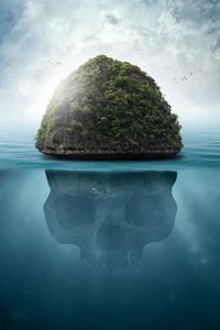 Превью обои остров, череп, подводный, тайны
