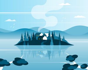 Превью обои остров, дома, природа, арт, вектор