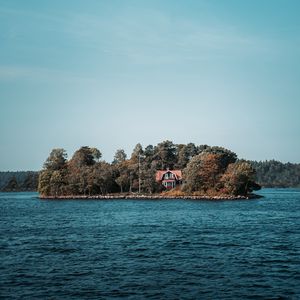 Превью обои остров, домик, море, пейзаж