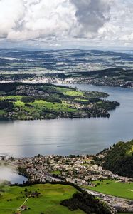 Превью обои остров, холмы, горы, облака, небо, пейзаж