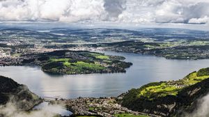 Превью обои остров, холмы, горы, облака, небо, пейзаж