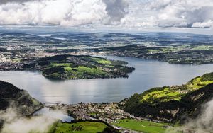 Превью обои остров, холмы, горы, облака, небо, пейзаж
