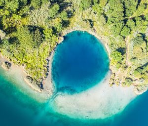 Превью обои остров, лагуна, вид сверху, море, берег