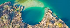 Превью обои остров, лагуна, вид сверху, море, тропики