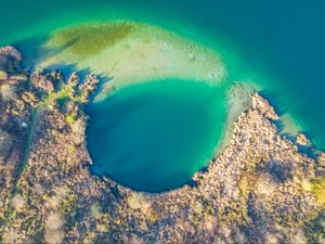 Превью обои остров, лагуна, вид сверху, море, тропики