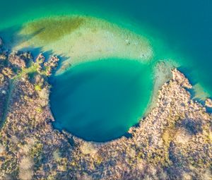 Превью обои остров, лагуна, вид сверху, море, тропики