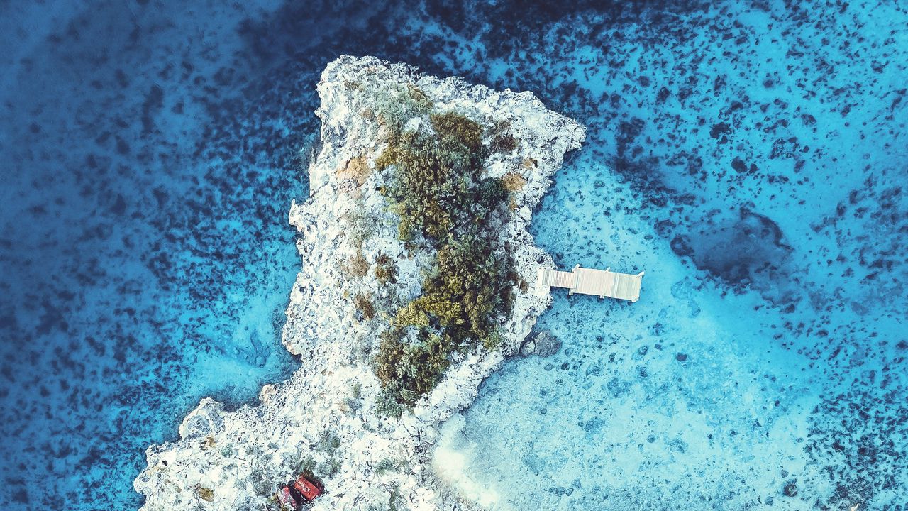Обои остров, море, деревья, вид сверху