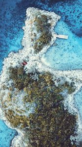 Превью обои остров, море, деревья, вид сверху
