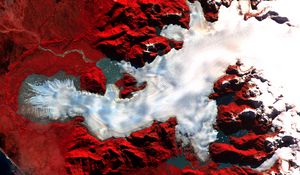 Превью обои остров, море, рельеф, вид сверху, красный