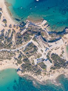 Превью обои остров, море, вид сверху, вода, суша