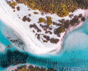 Превью обои остров, пляж, вид сверху, море, залив