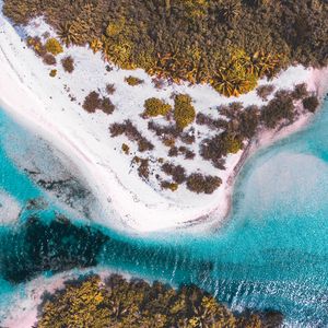 Превью обои остров, пляж, вид сверху, море, залив