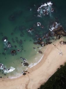 Превью обои остров, побережье, вид сверху, море, пальмы