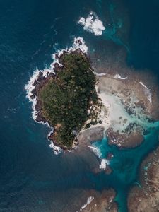 Превью обои остров, вид сверху, море, вода, высота