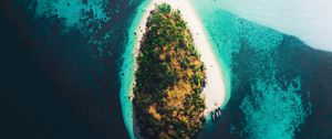 Превью обои остров, вид сверху, море, лодки