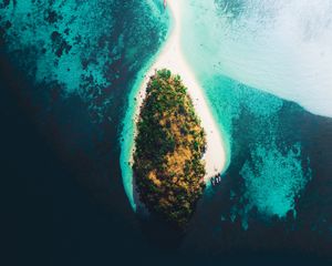 Превью обои остров, вид сверху, море, лодки