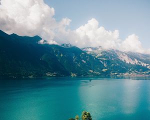 Превью обои остров, вода, горы, гриндельвальд, швейцария