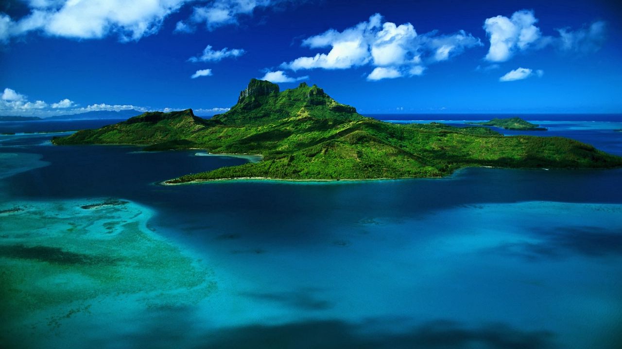 Обои остров, зелень, океан, вода, тропики