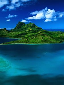 Превью обои остров, зелень, океан, вода, тропики