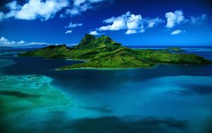 Превью обои остров, зелень, океан, вода, тропики